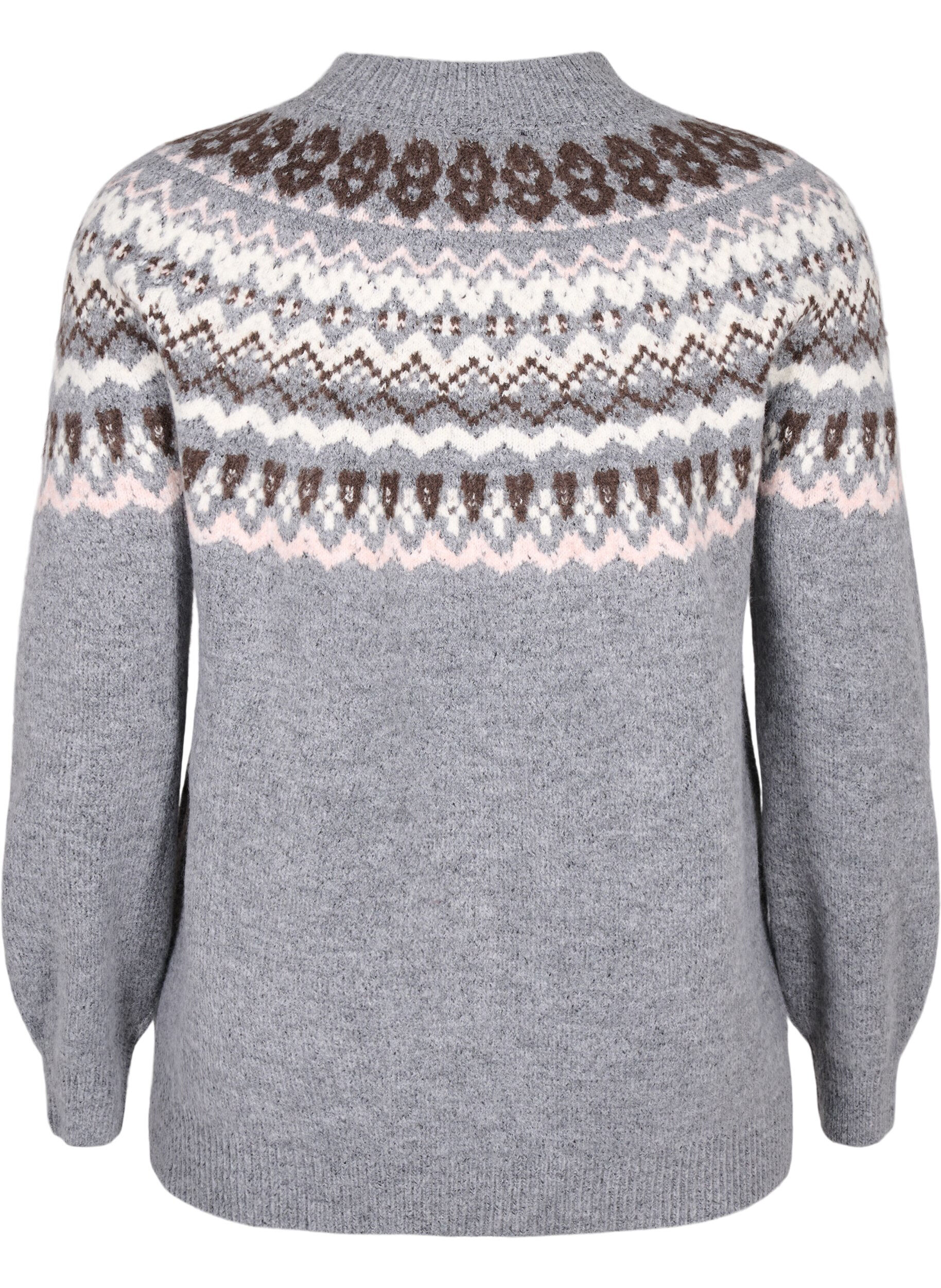 Zizzi Dzianinowy, wzorzysty sweter z dlugimi rekawami, Medium Grey Comb, Packshot image number 1