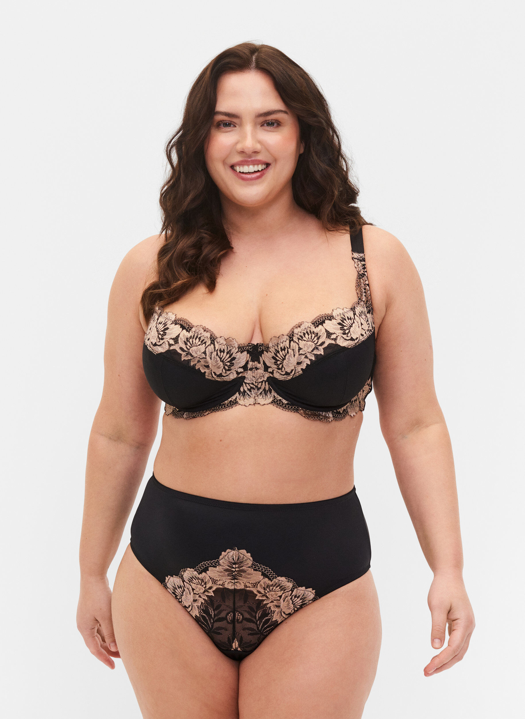 Zizzi Tai briefs with lace, Black, Model image number 0