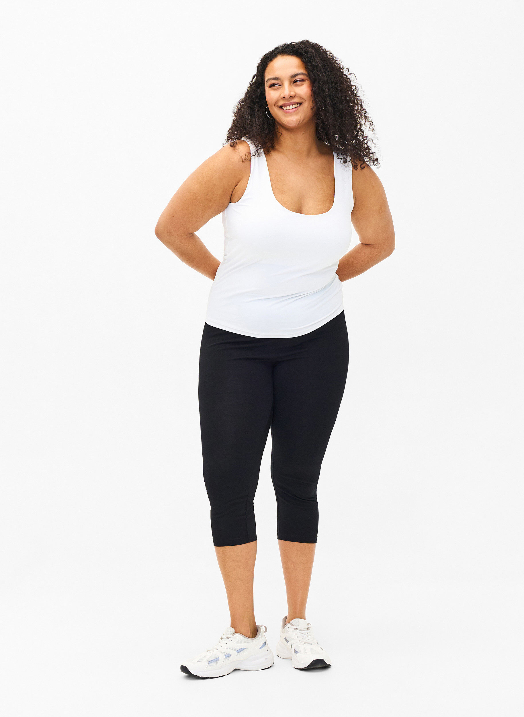 Zizzi Flash &ndash; 2-pack legginsy 3/4 z bawelny, Czarne, Model image number 1