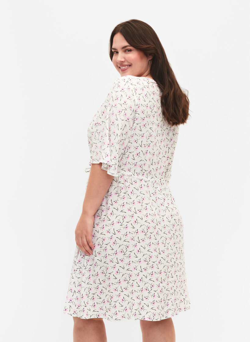Sukienka z wiskozy z rekawami 1/2 i kwiatowym wzorem, White Purple Flower, Model image number 1