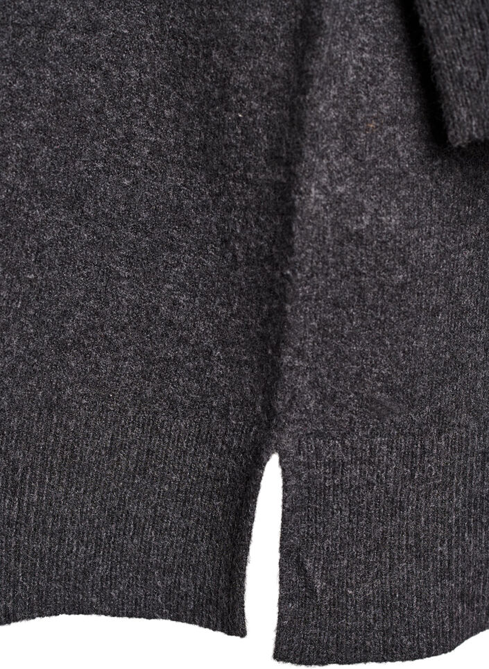 Krótka dzianinowa sukienka z kolnierzykiem polo i guzikami, Ciemnoszary, Packshot image number 3