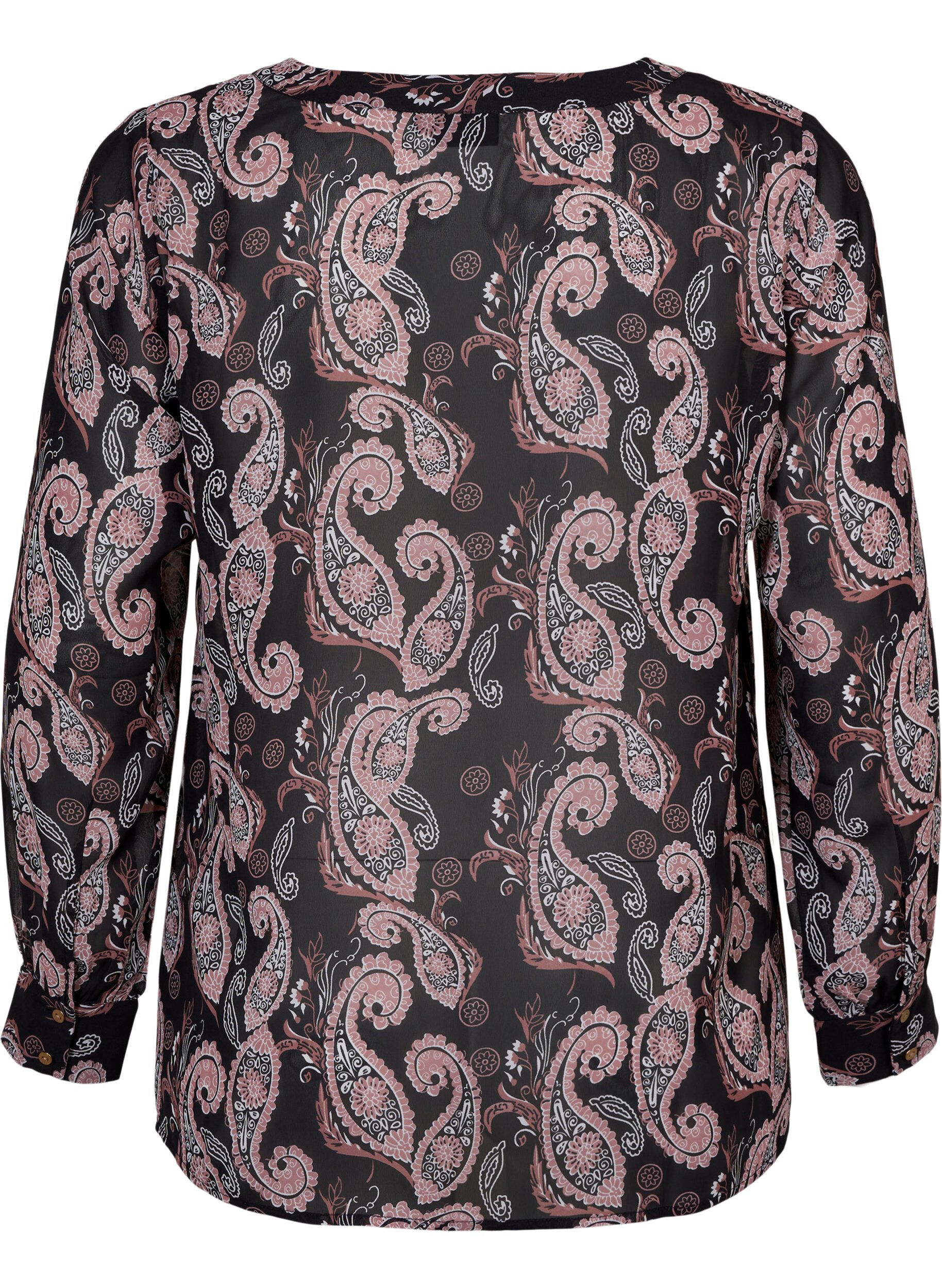 Zizzi Koszula z dekoltem w szpic i tureckim wzorem, Black/Beige Paisley, Packshot image number 1
