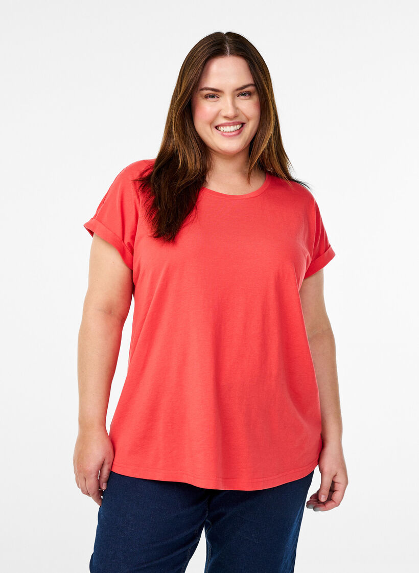 T-shirt z kr&oacute;tkim rekawem z mieszanki bawelny, Czerwony, Model image number 0