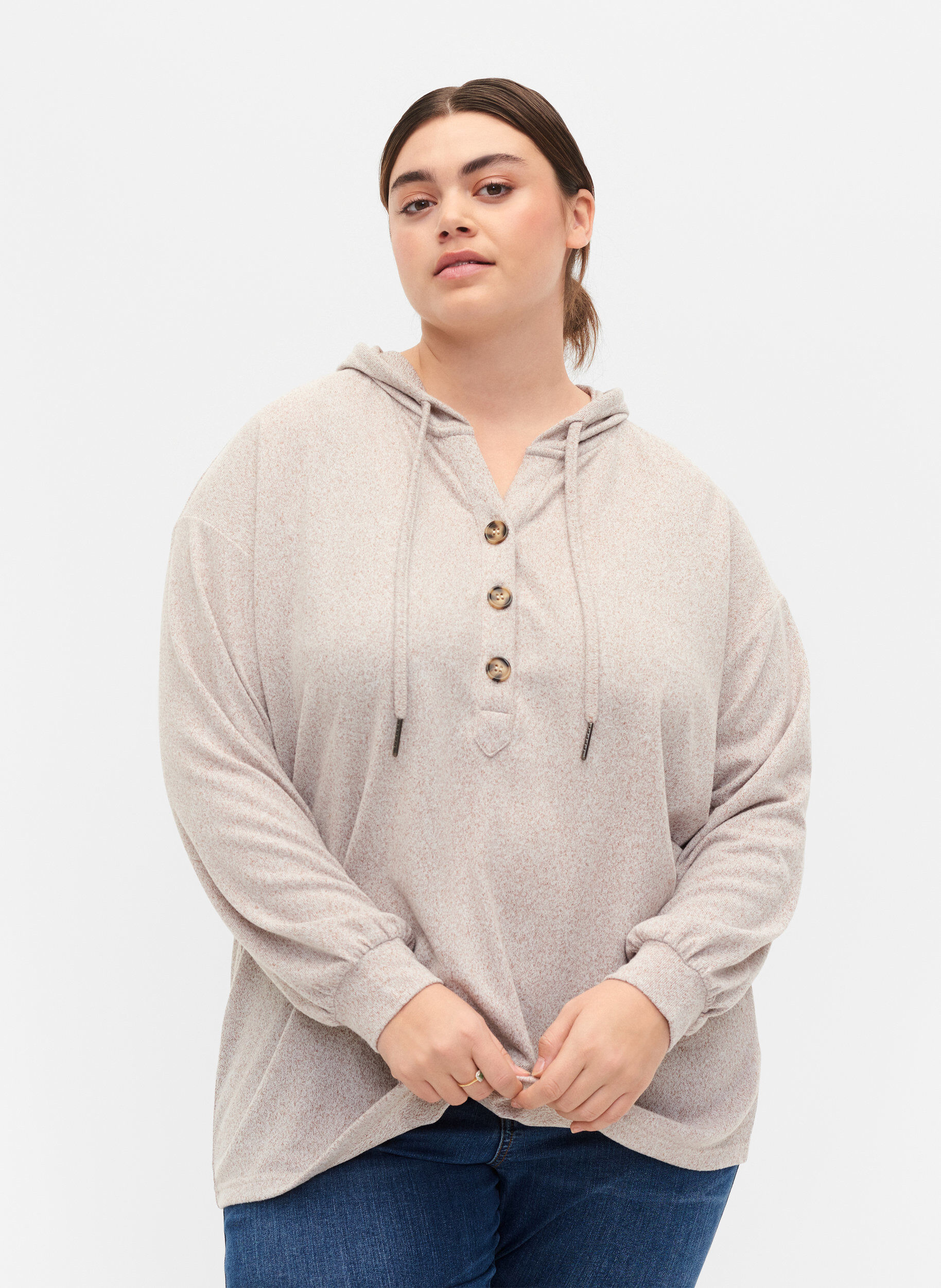 Zizzi Melange blouse with hood, Natural Mel., Model image number 0