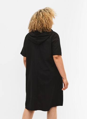 Sukienka z krótkim rekawem i kapturem, Black, Model image number 1