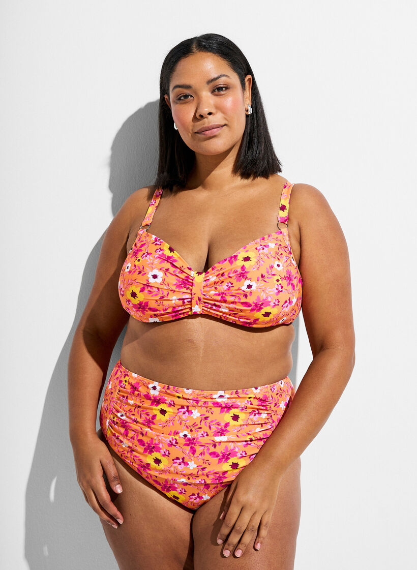 Wzorzyste doly bikini z wysokim stanem, Pomarańczowy, Model