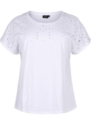 T-shirt z organicznej bawelny z haftem angielskim, Bright White, Packshot image number 0