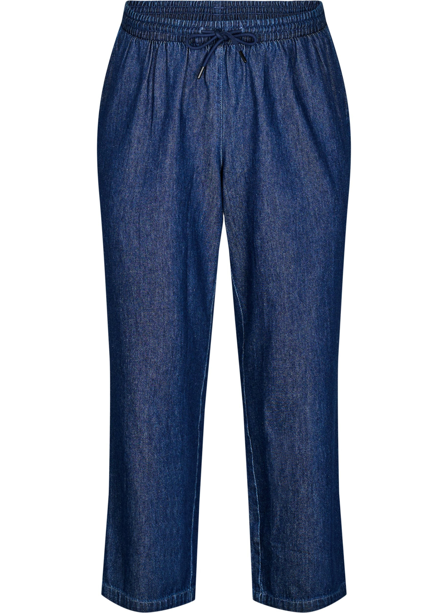 Jeansy o prostym kroju z elastycznym paskiem w talii