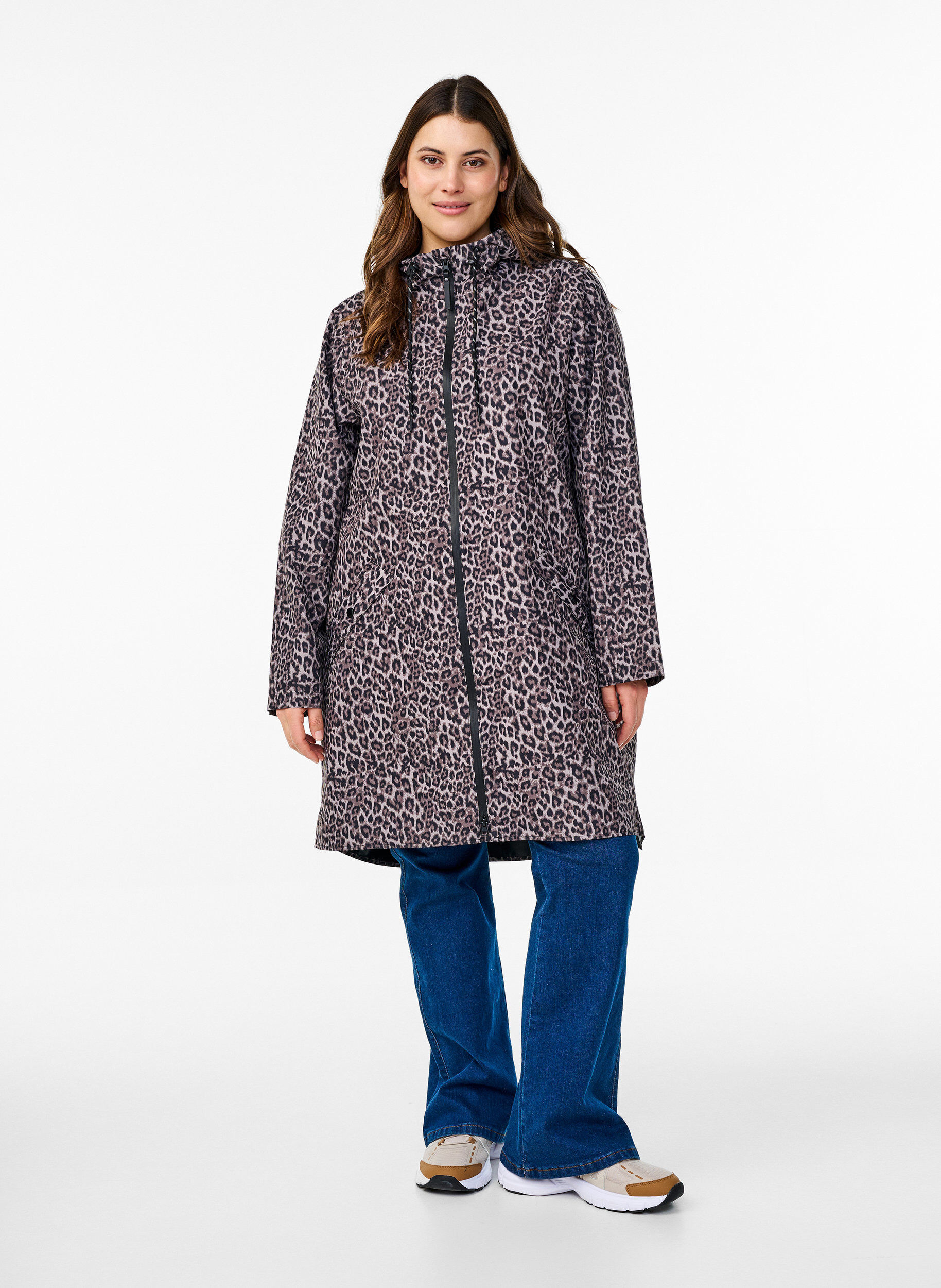 Zizzi Kurtka przeciwdeszczowa z kieszeniami i kapturem, Brązowy, Model image number 1