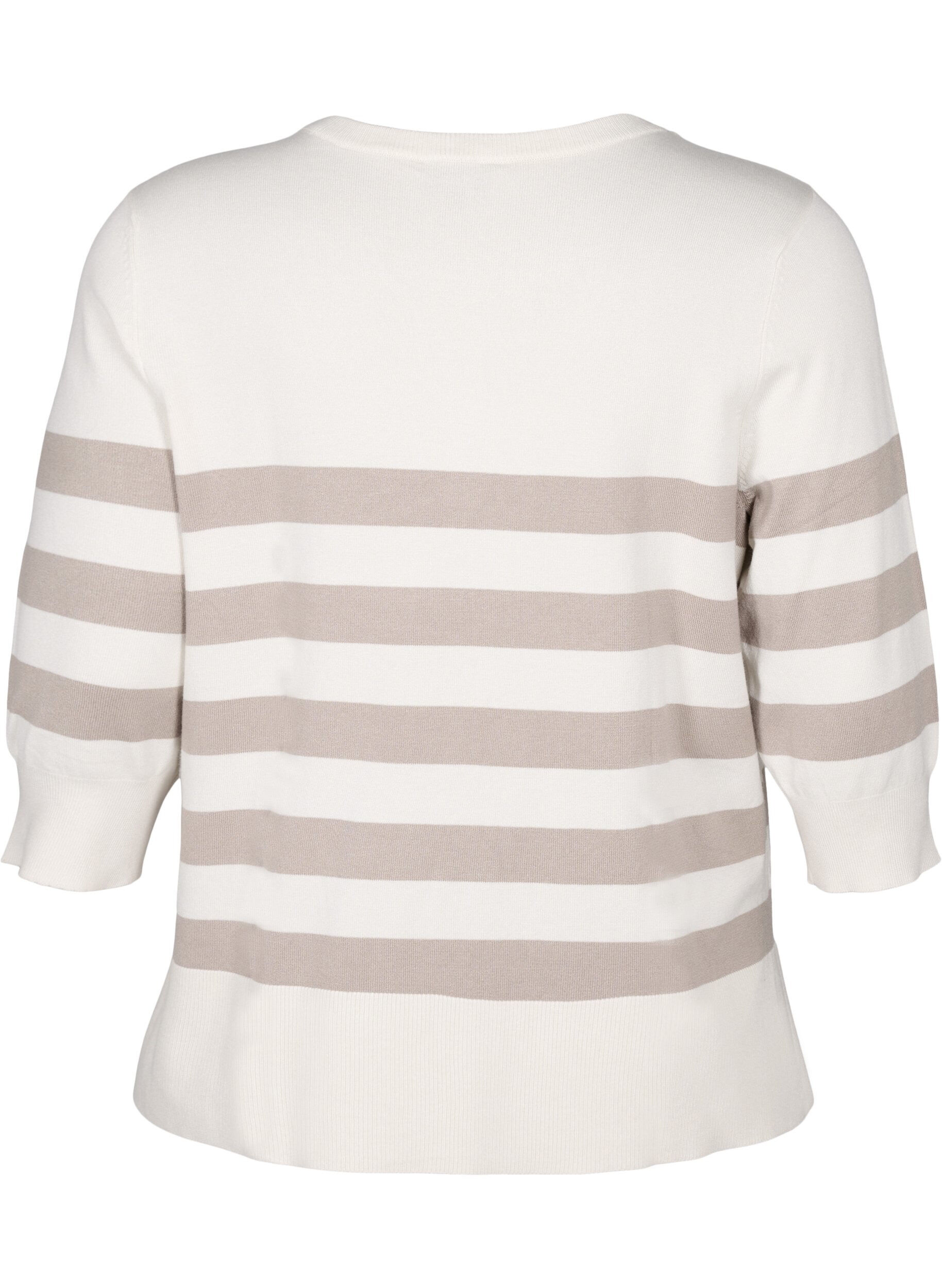 Zizzi Sweter z wiskozy w paski z rekawem 3/4, Birch/Simply Taupe, Packshot image number 1