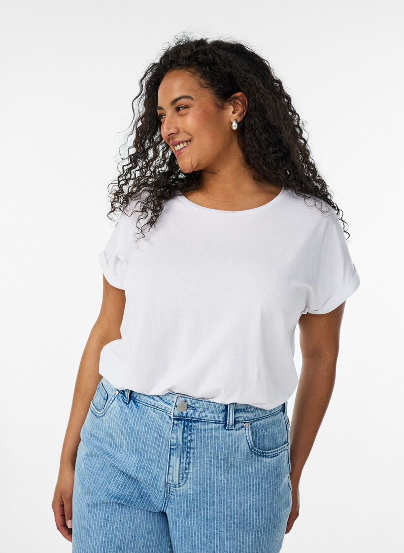 Koszulka z kr&oacute;tkimi rekawami wykonana z mieszanki bawelny, Biały, Model image number 0