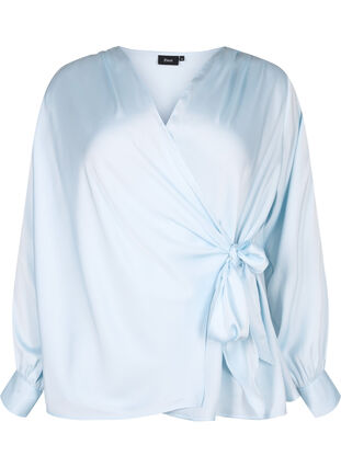 Satynowa bluzka wieczorowa z chusta, Delicate Blue, Packshot image number 0