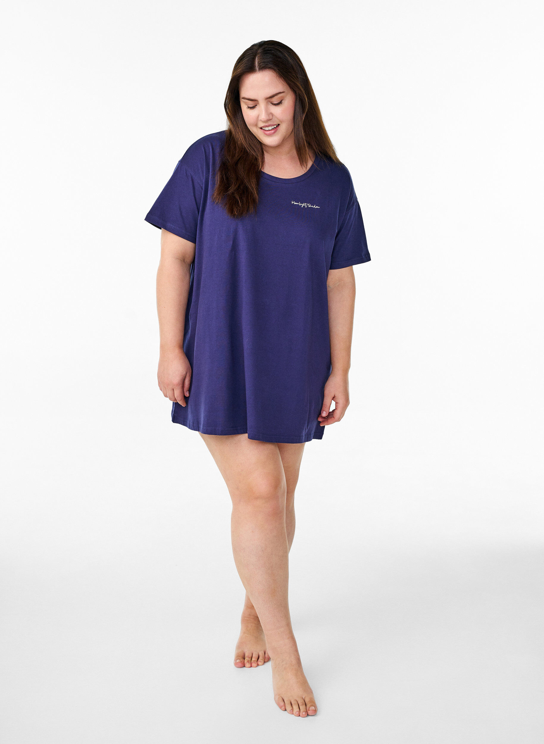 Zizzi Dlugi t-shirt do spania z bawelny organicznej z nadrukiem, Niebieskie, Model image number 1