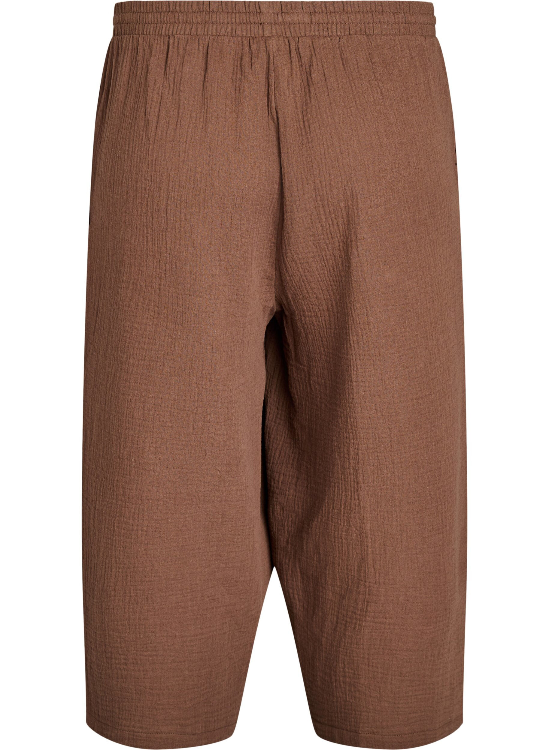 ZizziSpodnie culotte z muslinu bawelnianego z wysokim stanem, Brązowy, Packshot image number 1