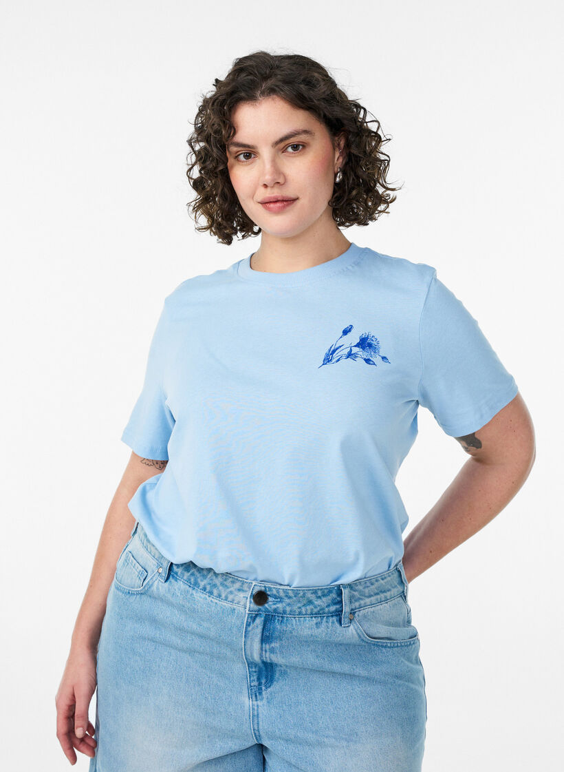 Bawelniana koszulka z nadrukiem, Niebieskie, Model image number 0