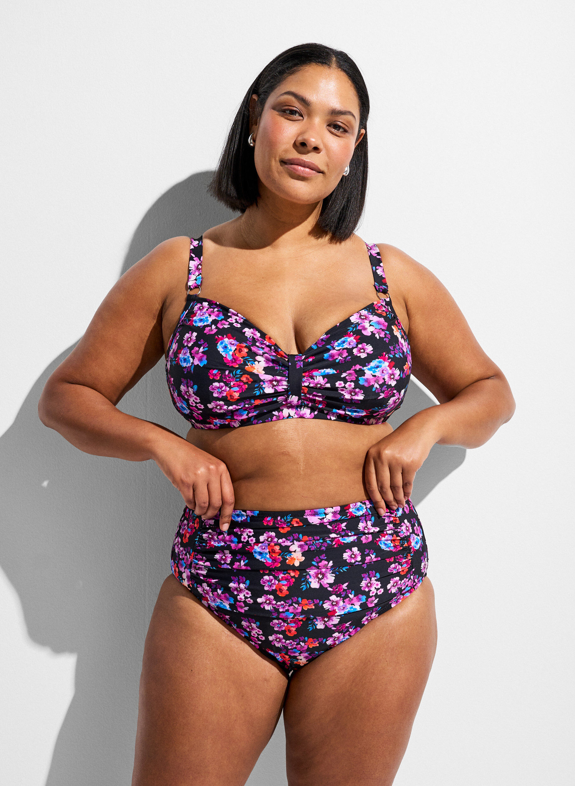 ZizziWzorzysty biustonosz bikini z fiszbinami, Fioletowy, Model image number 1