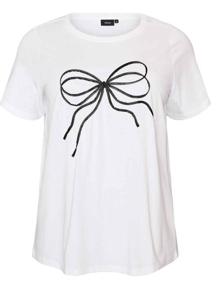 T-shirt z bawelny organicznej z ozdobnym motywem, Biały, Packshot image number 0