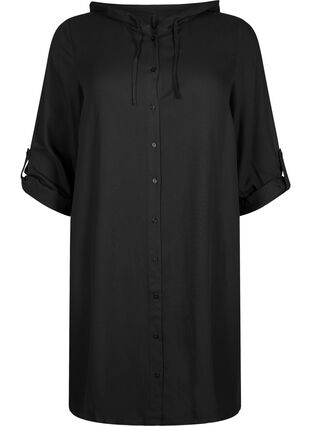 Koszula z wiskozy z kapturem i rekawami 3/4, Black, Packshot image number 0
