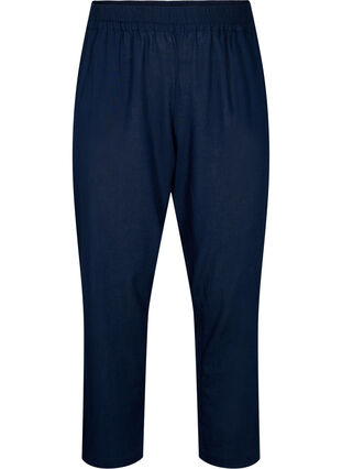 Gladkie bawelniane spodnie z lnem, Navy Blazer, Packshot image number 0