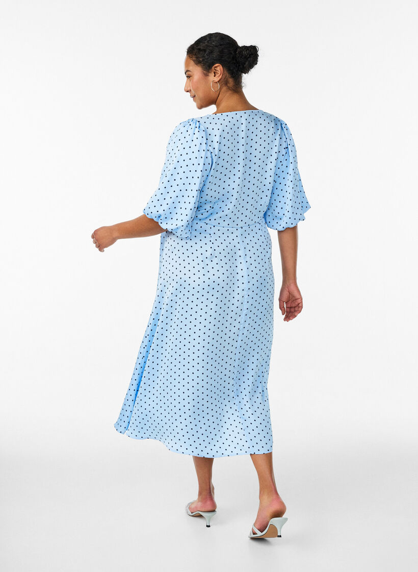 Sukienka midi Polka dot w kolorze ecru z kwadratowym dekoltem, Niebieskie, Model image number 2