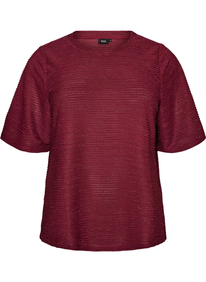 Bluzka z tekstura i brokatem, Czerwony, Packshot image number 0