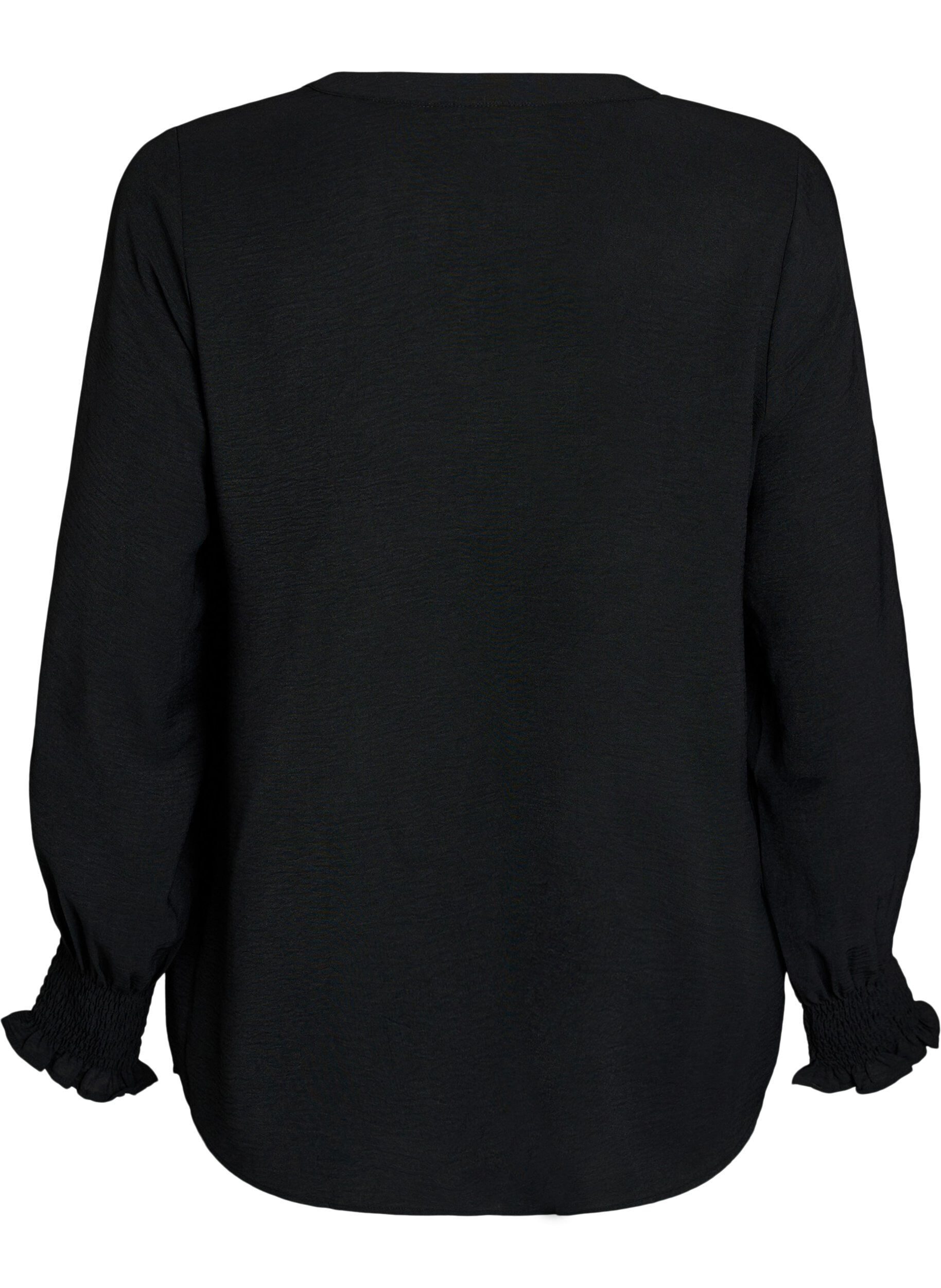 Zizzi Bluzka z bufiastymi mankietami i dekoltem w ksztalcie litery V, Czarne, Packshot image number 1