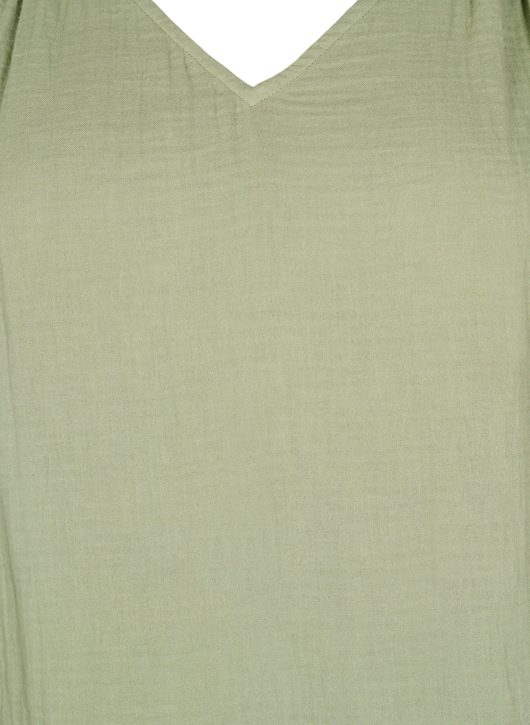 Zizzi Top bez rekaw&oacute;w z bawelnianego muslinu z falbankami, Zielony, Packshot image number 2