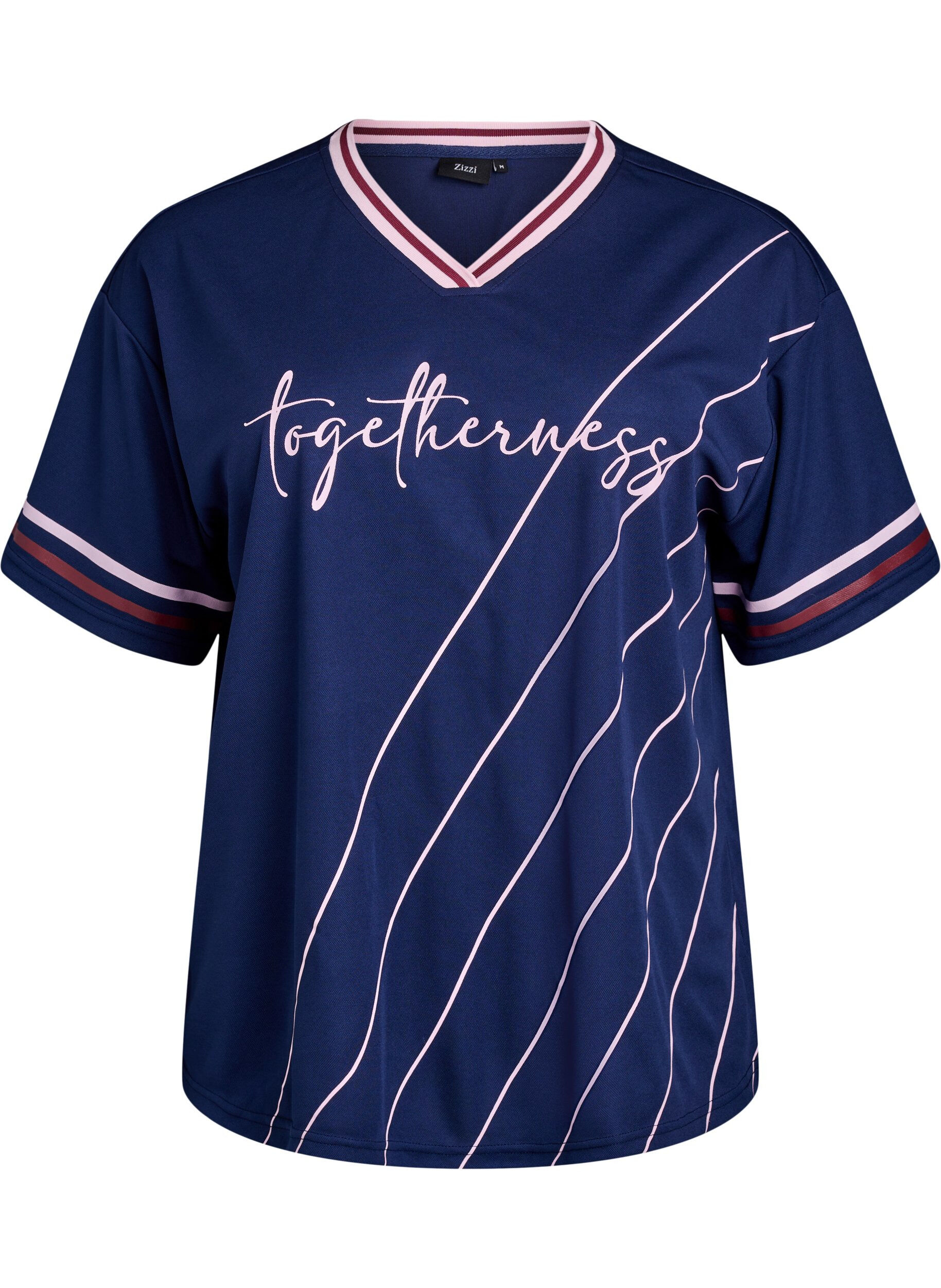 Zizzi Sportowa koszulka z paskami i motywem tekstowym, Niebieskie, Packshot image number 0