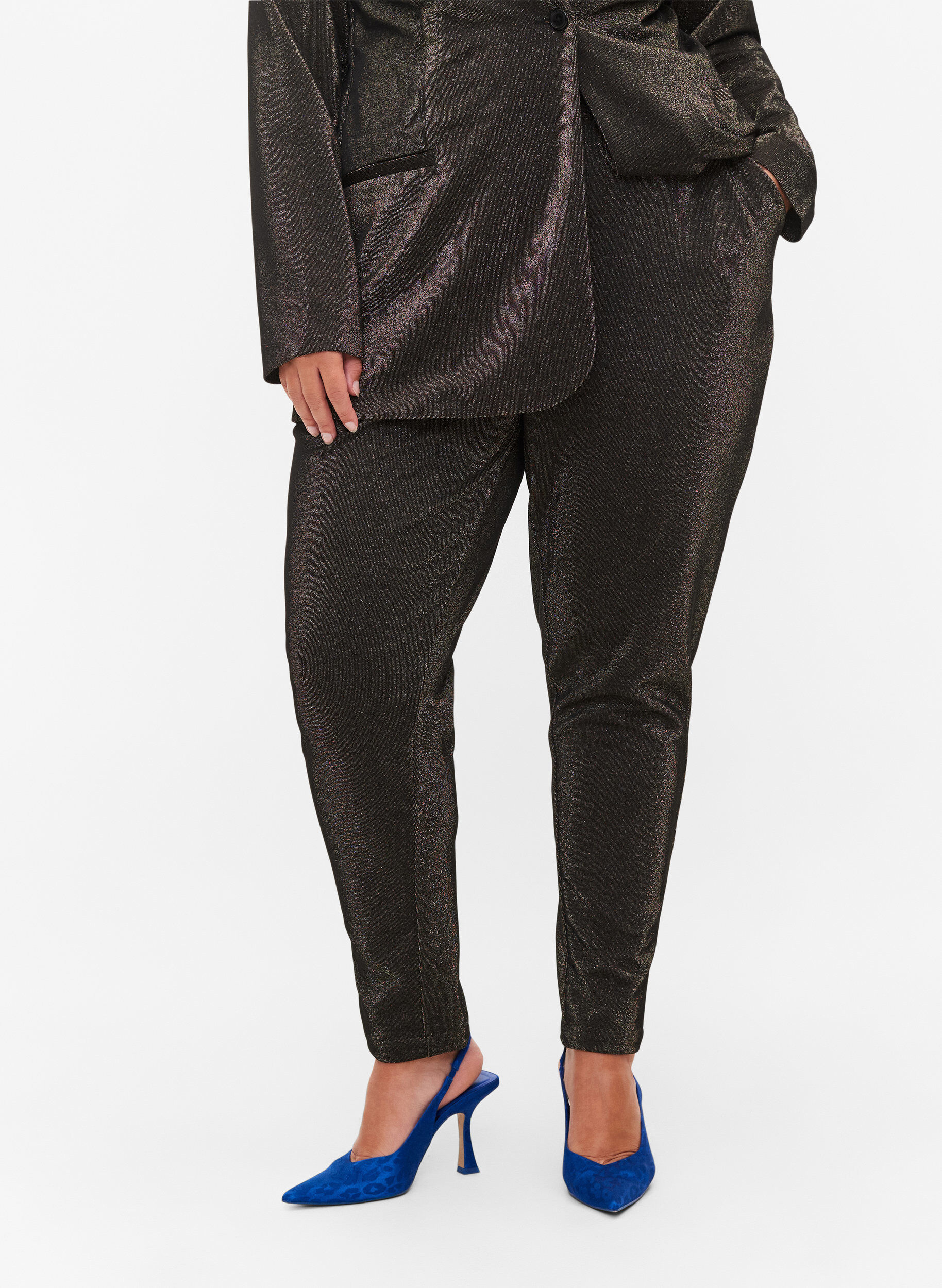 Zizzi Maddison pants with glitter, Black w. Lurex, Model image number 2