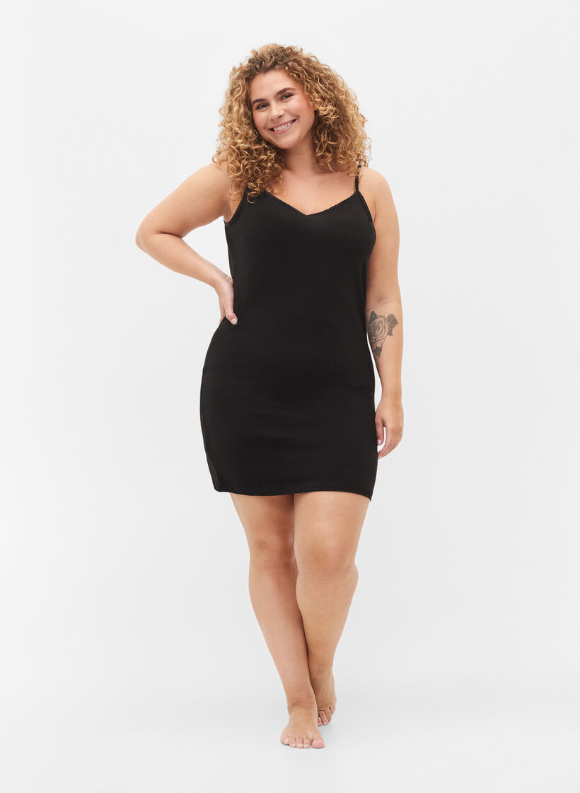 Dlugi top typu basic z bawelny, Czarne, Model image number 1