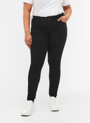 Bardzo waskie jeansy Amy z wysokim stanem, Black, Model image number 2