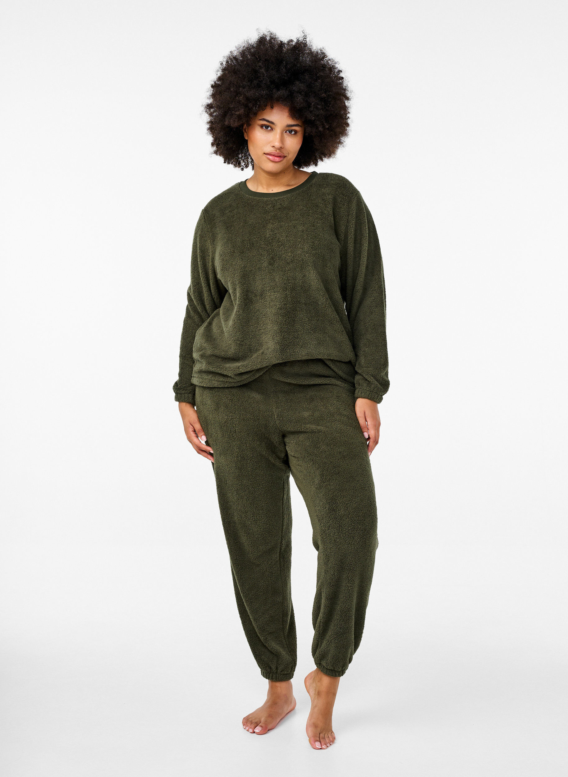 Zizzi Miekkie spodnie pluszowe z elastyczna talia, Forest Night, Model image number 0