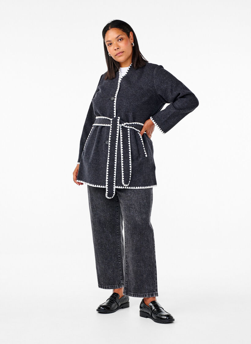 Plaszcz z kontrastowymi brzegami, Dark Grey Melange, Model image number 2