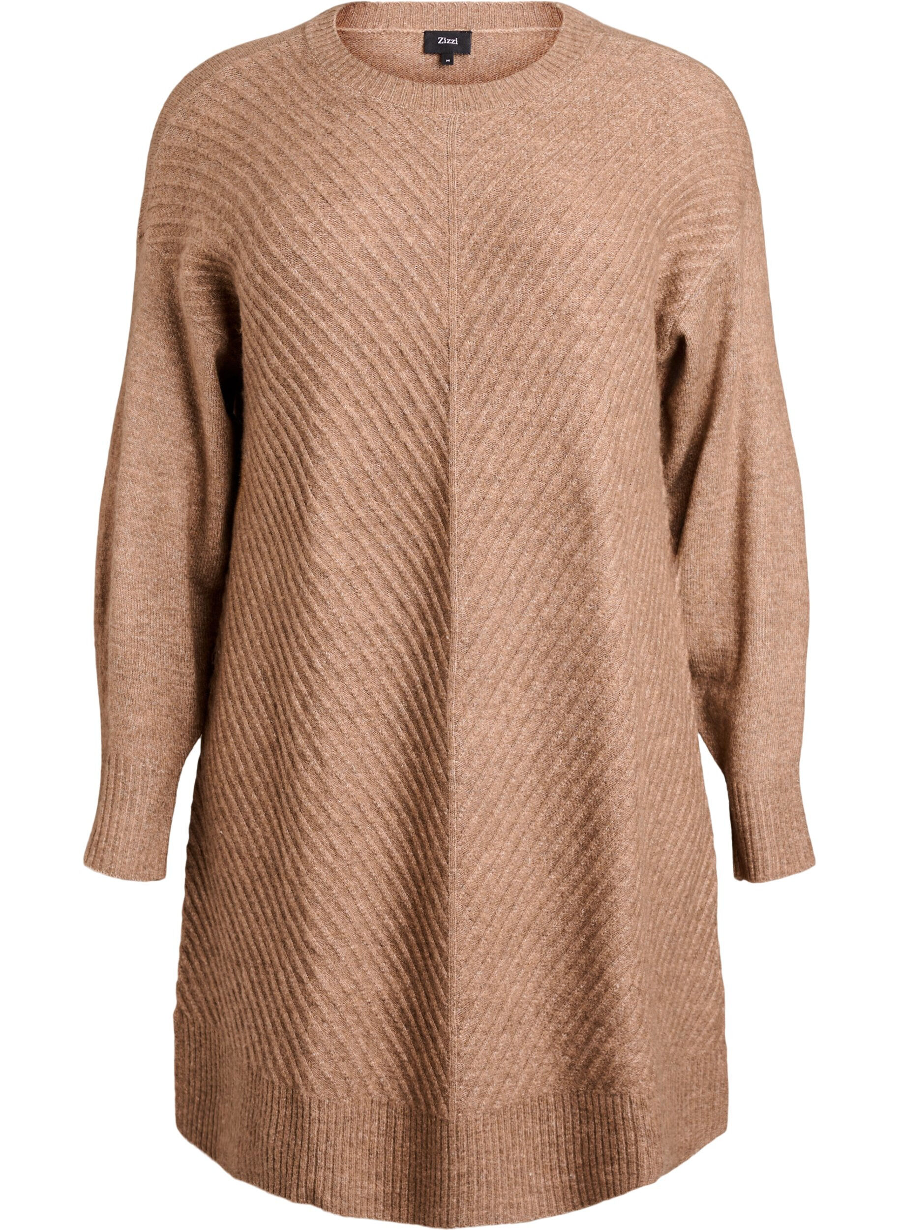 Kr&oacute;tka dzianinowa sukienka z teksturowanym wzorem w ksztalcie litery V