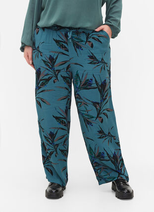 Luzne spodnie z wiskozy z nadrukiem, Sea Pine Leaf, Model image number 2