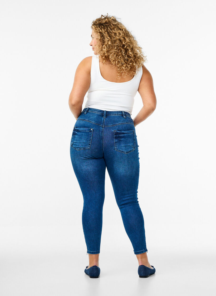 Jeansy Amy nad kostke z suwakiem, Niebieskie, Model image number 1