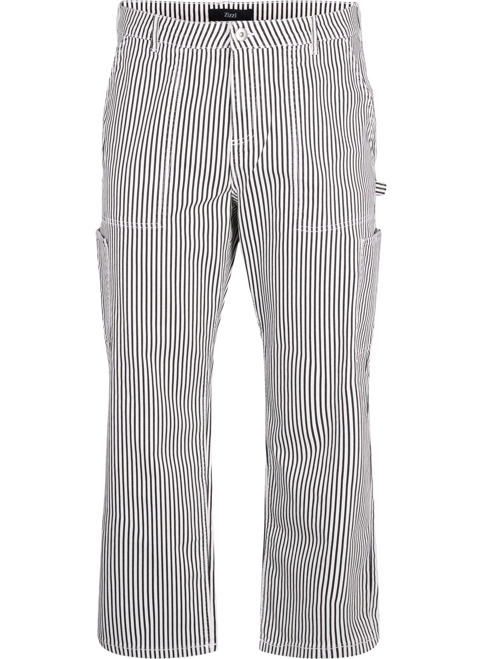Zizzi  Jeansowe boj&oacute;wki w paski o prostym kroju, Black White Stripe, Packshot image number 0
