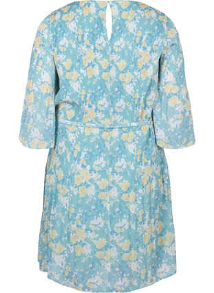 Wzorzysta plisowana sukienka z wiazaniem, Cameo Blue Flower, Packshot image number 1