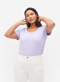 Podstawowa, gladka bawelniana koszulka, Lavender, Model