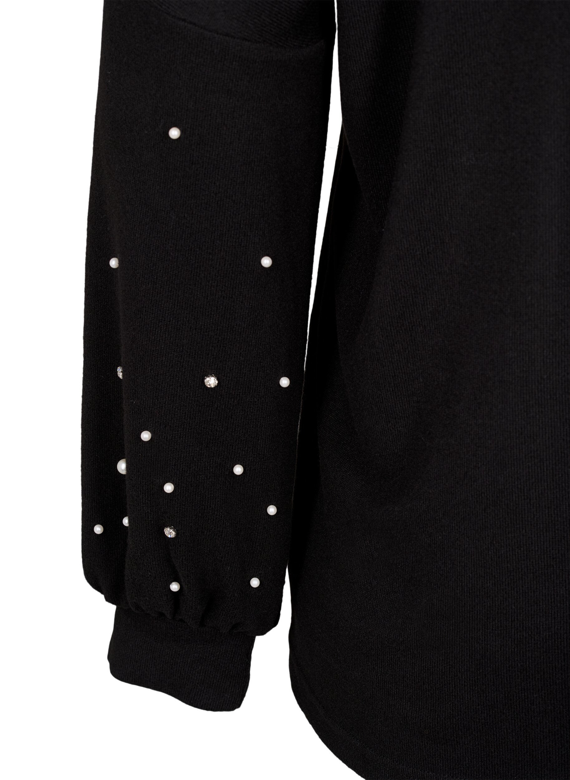 ZizziJednokolorowa bluzka z perlami, Black, Packshot image number 3