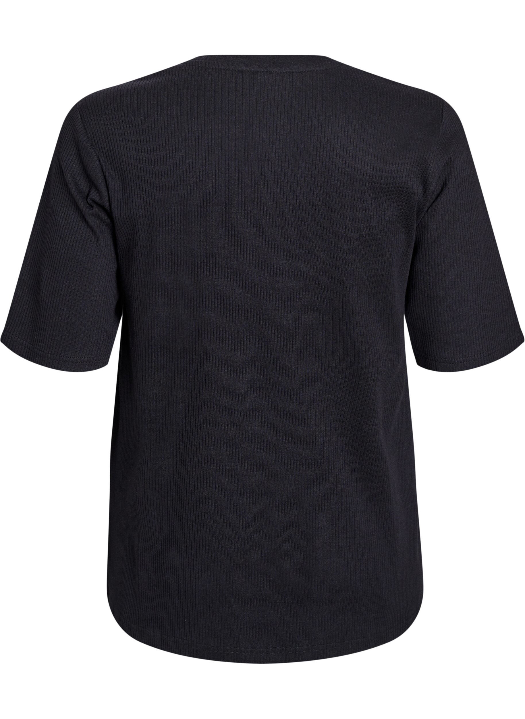 Zizzi Bluzka z dzerseju w prazki z kr&oacute;tkim rekawem, Czarne, Packshot image number 1