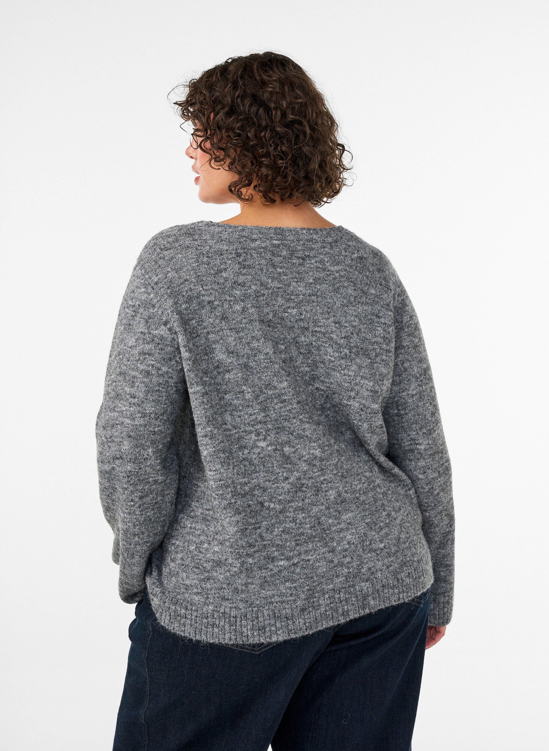 ZizziLuzny sweter z okraglym dekoltem, Szary, Model image number 2