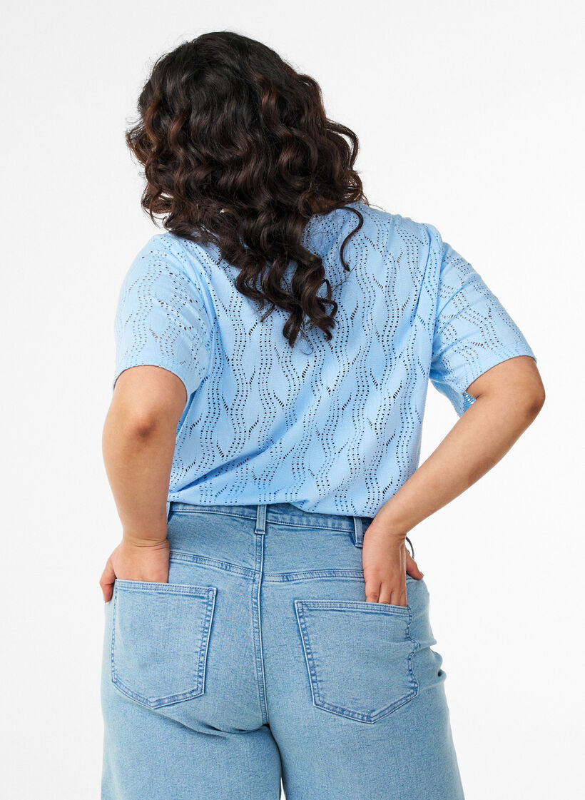Dzersejowa koszulka z azurowym wzorem, Niebieskie, Model image number 2
