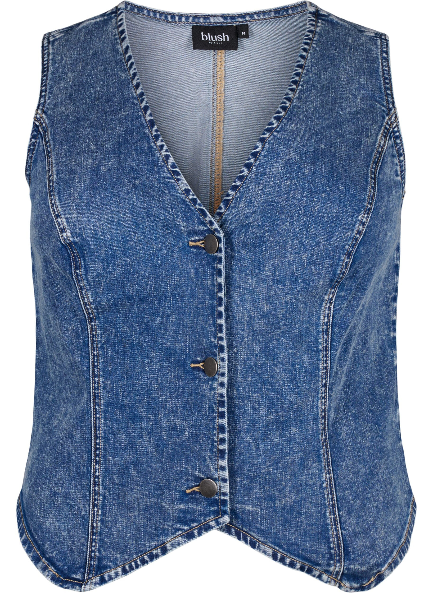 Zizzi Dzinsowy bezrekawnik o dopasowanym kroju z guzikami, Blue Denim, Packshot image number 0