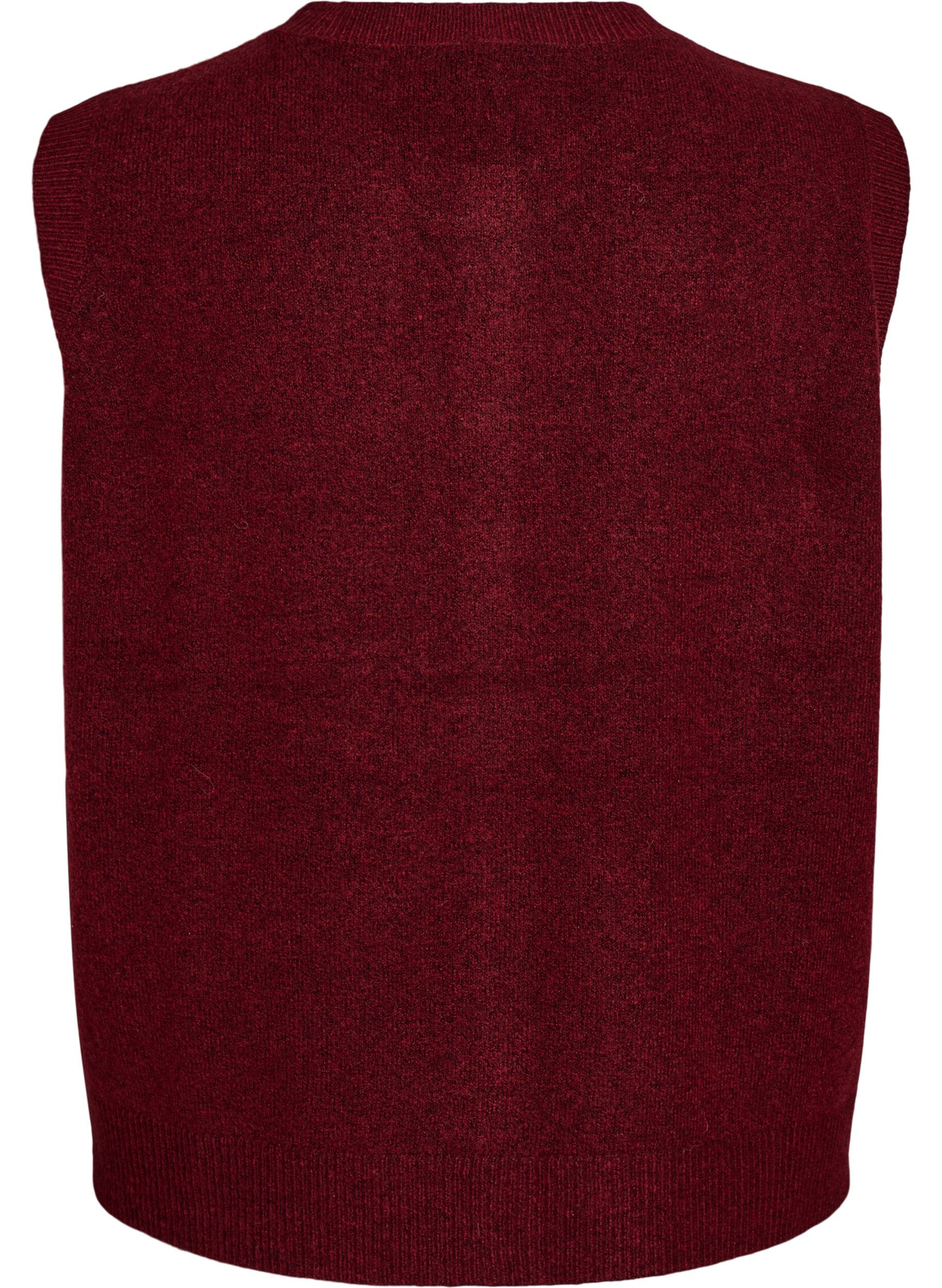 ZizziBezrekawnik dzianinowa z ozdobnymi guziki, Ciemnobordowy, Packshot image number 1