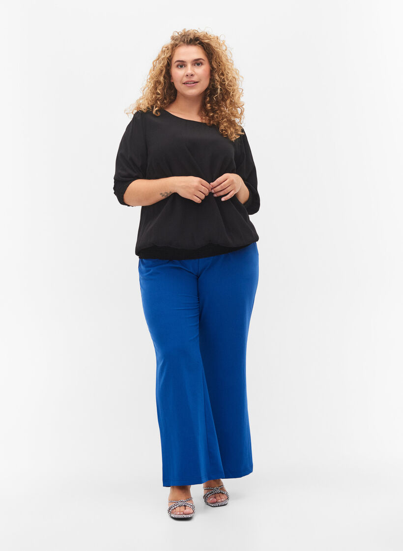 Solid-coloured viscose blouse with a balloon effect, Black, Model image number 2