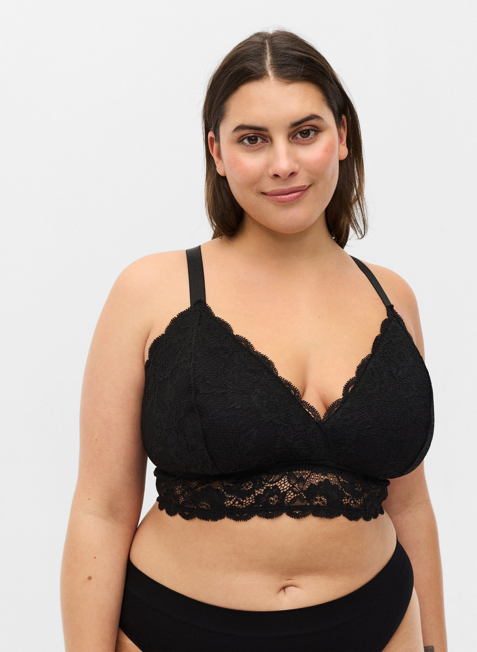 Zizzi Padded lace bra with back detail, Black, Model image number 0