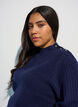 Prazkowany sweter z bufiastymi rekawami i guzikami, Niebieskie, Model image number 3