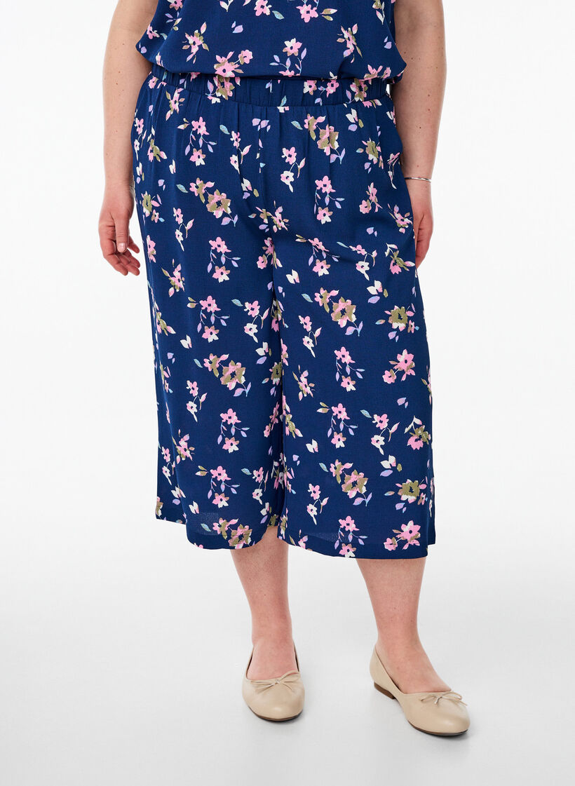 Spodnie culotte z nadrukiem, Niebieskie, Model image number 2