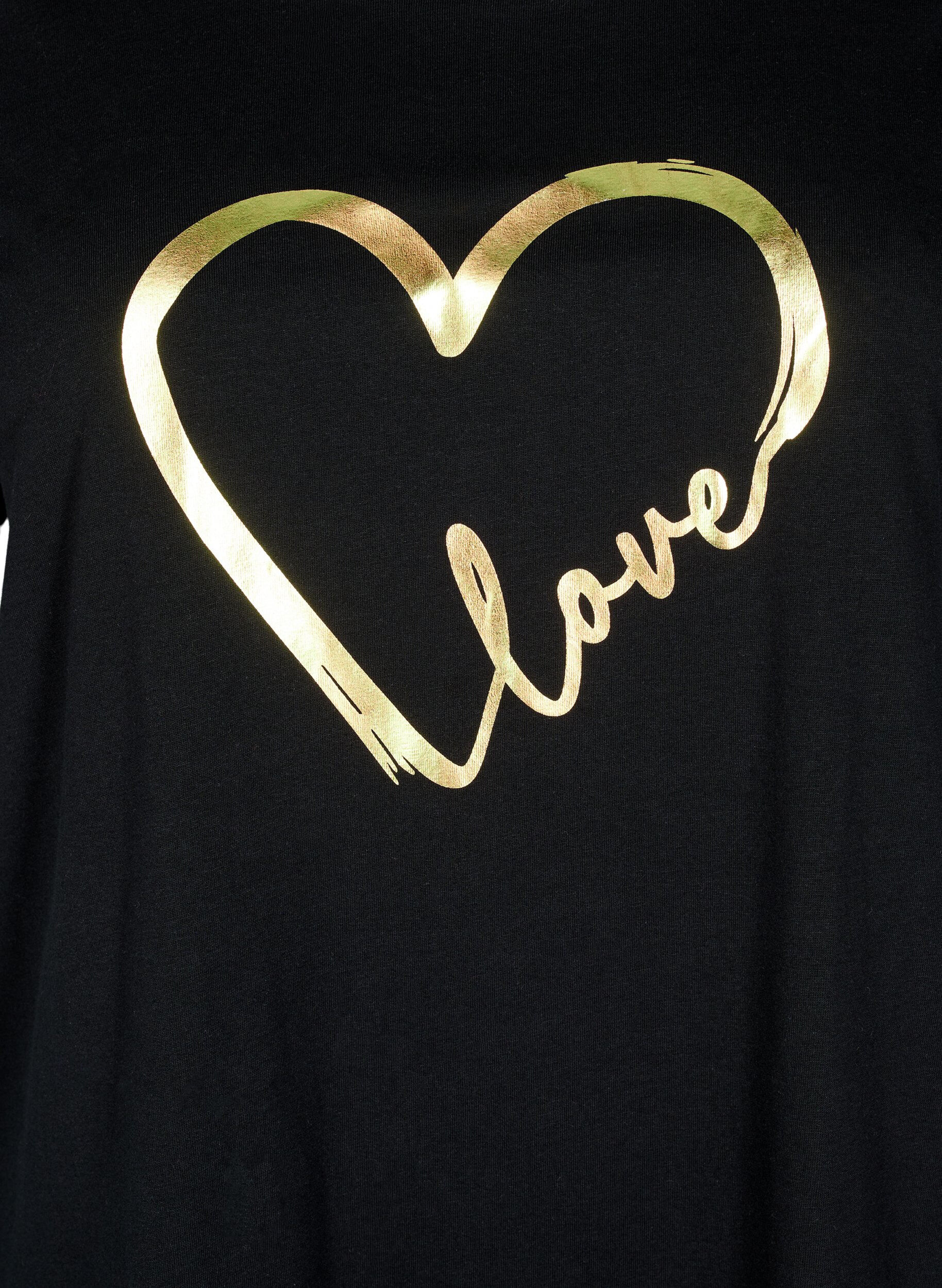 Zizzi Bawelniana koszulka z&nbsp;motywem, Black w. Gold Love, Packshot image number 2